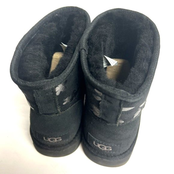 UGG Women's Classic Mini Floral Foil Boot Black, Size 8 M - Picture 4 of 6